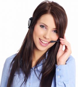Woman with headphones and blue shirt checking on a nootropic company reputation