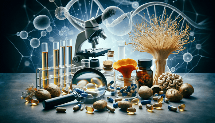 Illustration of various nootropic ingredients with scientific symbols, representing the importance of a well-researched and balanced formula